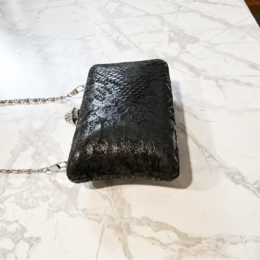 GUESS Black Python Mini Chain Bag Rhinestone Clasp - Picture 2 of 7